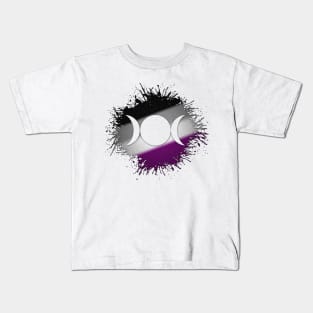 Paint Splatter Asexual Pride Flag Triple Goddess Moon Symbol Kids T-Shirt